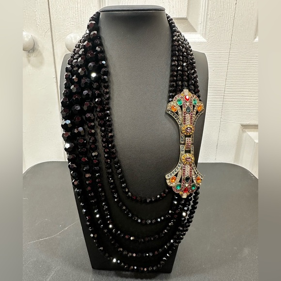 Heidi Daus  "Age of Elegance" Art Deco Black Beaded Necklace with Clasp - Picture 8 of 15